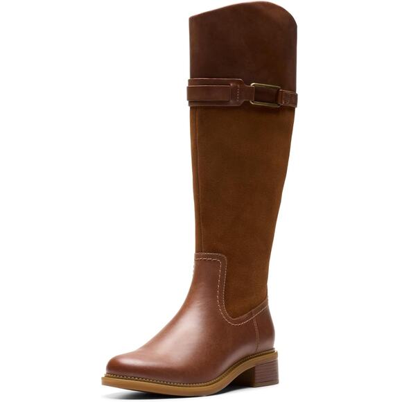 Clarks Women Maye Carly Knee High Riding Boots Size US 9.5M Tan Brown Leather - Picture 1 of 6